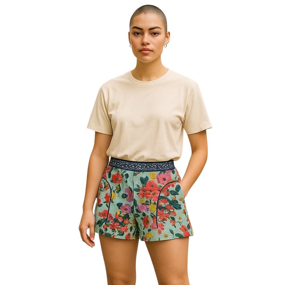 Cartonnier Anthropologie Skyflower Blue Teal Pink Floral Shorts Size 2 Waist 29